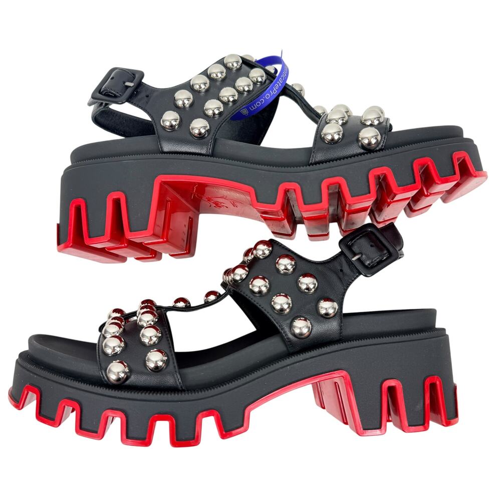 Christian Louboutin Duniclou Studded Leather Platform Sandals Black Size 40.5 - Picture 7 of 9